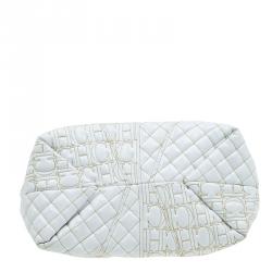 Pre Owned Carolina Herrera White Quilted Monogram Glazed Leather Large Tote