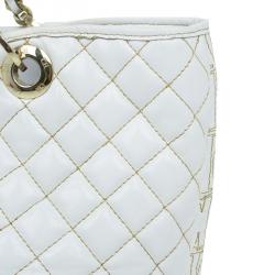 Pre Owned Carolina Herrera White Quilted Monogram Glazed Leather Large Tote
