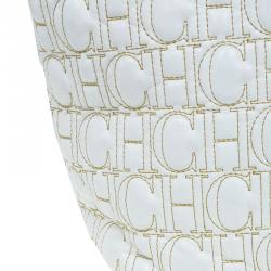 Pre Owned Carolina Herrera White Quilted Monogram Glazed Leather Large Tote