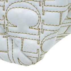 Pre Owned Carolina Herrera White Quilted Monogram Glazed Leather Large Tote