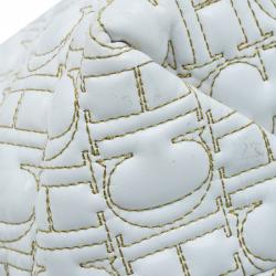 Pre Owned Carolina Herrera White Quilted Monogram Glazed Leather Large Tote