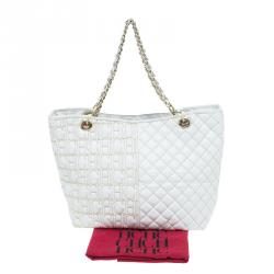 Pre Owned Carolina Herrera White Quilted Monogram Glazed Leather Large Tote