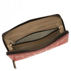 Pre Owned Carolina Herrera Red Monogram Leather Zip Around Wallet 