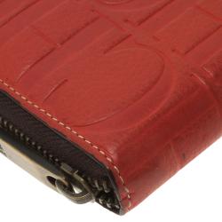 Pre Owned Carolina Herrera Red Monogram Leather Zip Around Wallet 
