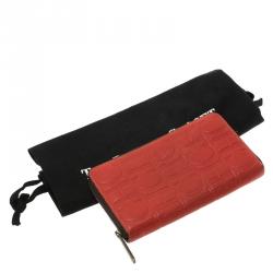 Pre Owned Carolina Herrera Red Monogram Leather Zip Around Wallet 