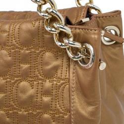Pre Owned Carolina Herrera Gold Monogram Leather Shoulder Bag