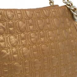 Pre Owned Carolina Herrera Gold Monogram Leather Shoulder Bag