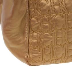 Pre Owned Carolina Herrera Gold Monogram Leather Shoulder Bag