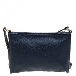 Pre Owned Carolina Herrera Navy Blue Leather Logo CH Crossbody Bag