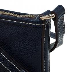 Pre Owned Carolina Herrera Navy Blue Leather Logo CH Crossbody Bag