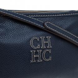 Pre Owned Carolina Herrera Navy Blue Leather Logo CH Crossbody Bag