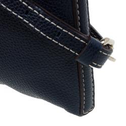 Pre Owned Carolina Herrera Navy Blue Leather Logo CH Crossbody Bag