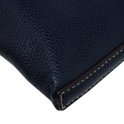 Pre Owned Carolina Herrera Navy Blue Leather Logo CH Crossbody Bag