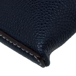 Pre Owned Carolina Herrera Navy Blue Leather Logo CH Crossbody Bag