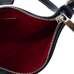 Pre Owned Carolina Herrera Navy Blue Leather Logo CH Crossbody Bag