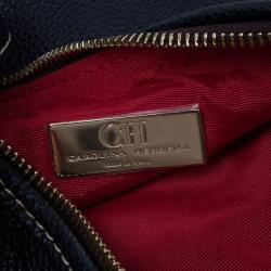 Pre Owned Carolina Herrera Navy Blue Leather Logo CH Crossbody Bag