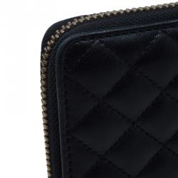 Pre Owned Carolina Herrera Black Quilted Leather Zip Around Wallet