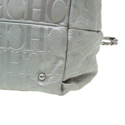Pre Owned Carolina Herrera Silver Embossed Leather Bow Bucket Shoulder Bag