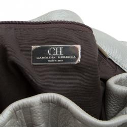 Pre Owned Carolina Herrera Silver Embossed Leather Bow Bucket Shoulder Bag