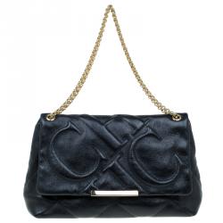 Pre Owned Carolina Herrera Black Quilted Leather Flap Chain Shoulder Bag