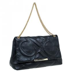 Pre Owned Carolina Herrera Black Quilted Leather Flap Chain Shoulder Bag