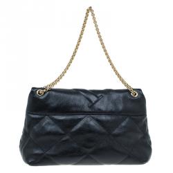 Pre Owned Carolina Herrera Black Quilted Leather Flap Chain Shoulder Bag