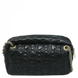 Pre Owned Carolina Herrera Black Quilted Leather Chain Shoulder Bag