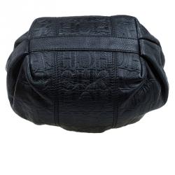 Pre Owned Carolina Herrera Black Monogram Leather Drawstring Shoulder Bag