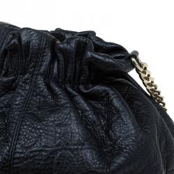Pre Owned Carolina Herrera Black Monogram Leather Drawstring Shoulder Bag