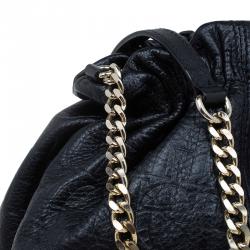 Pre Owned Carolina Herrera Black Monogram Leather Drawstring Shoulder Bag