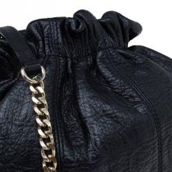 Pre Owned Carolina Herrera Black Monogram Leather Drawstring Shoulder Bag