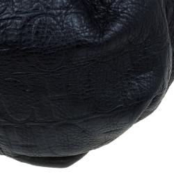 Pre Owned Carolina Herrera Black Monogram Leather Drawstring Shoulder Bag