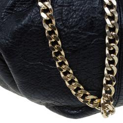 Pre Owned Carolina Herrera Black Monogram Leather Drawstring Shoulder Bag