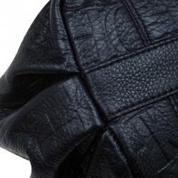 Pre Owned Carolina Herrera Black Monogram Leather Drawstring Shoulder Bag