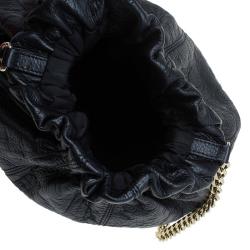 Pre Owned Carolina Herrera Black Monogram Leather Drawstring Shoulder Bag