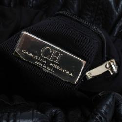 Pre Owned Carolina Herrera Black Monogram Leather Drawstring Shoulder Bag