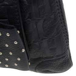 Pre Owned Carolina Herrera Black Monogram Leather Audrey Shoulder Bag