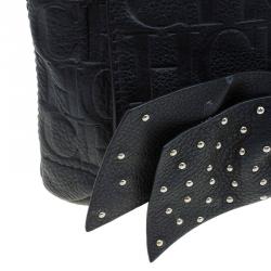 Pre Owned Carolina Herrera Black Monogram Leather Audrey Shoulder Bag