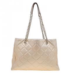 Pre Owned Carolina Herrera Metallic Gold Leather Shopper Tote