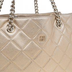 Pre Owned Carolina Herrera Metallic Gold Leather Shopper Tote