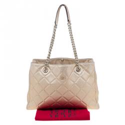 Pre Owned Carolina Herrera Metallic Gold Leather Shopper Tote