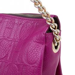 Pre Owned Carolina Herrera Fuschia Monogram Leather Hobo