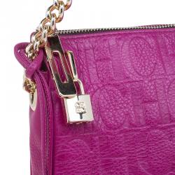 Pre Owned Carolina Herrera Fuschia Monogram Leather Hobo