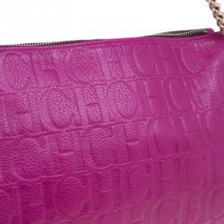 Pre Owned Carolina Herrera Fuschia Monogram Leather Hobo