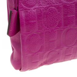 Pre Owned Carolina Herrera Fuschia Monogram Leather Hobo