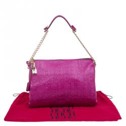 Pre Owned Carolina Herrera Fuschia Monogram Leather Hobo