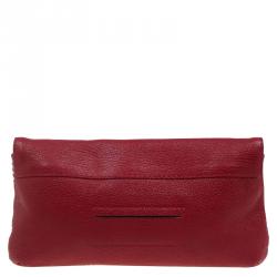 Pre Owned Carolina Herrera Red Leather Bow Clutch Bag