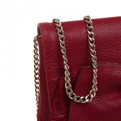 Pre Owned Carolina Herrera Red Leather Bow Clutch Bag