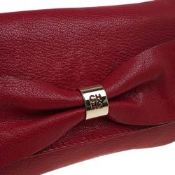 Pre Owned Carolina Herrera Red Leather Bow Clutch Bag
