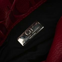 Pre Owned Carolina Herrera Red Leather Bow Clutch Bag